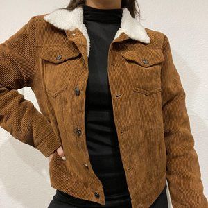 Faux Sherpa Lined Corduroy Jacket in brown and white size S